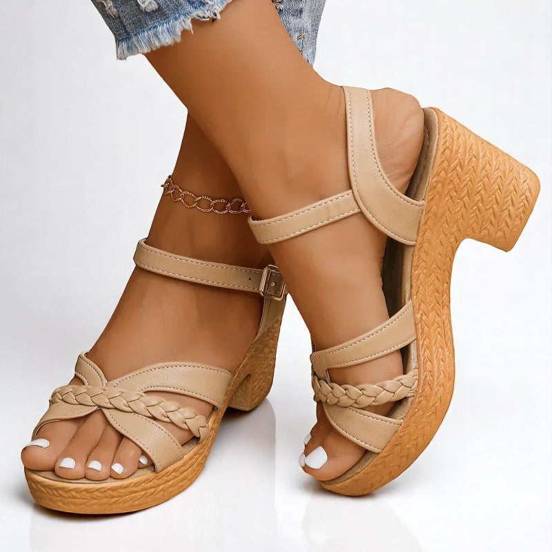 Lanania™ | Sandalias de Tacón con Trenza y Suela Efecto Yute