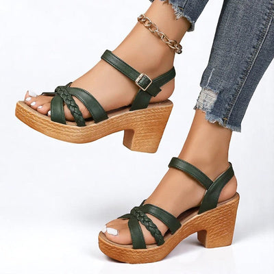 Lanania™ | Sandalias de Tacón con Trenza y Suela Efecto Yute