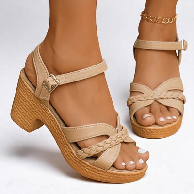 Lanania™ | Sandalias de Tacón con Trenza y Suela Efecto Yute