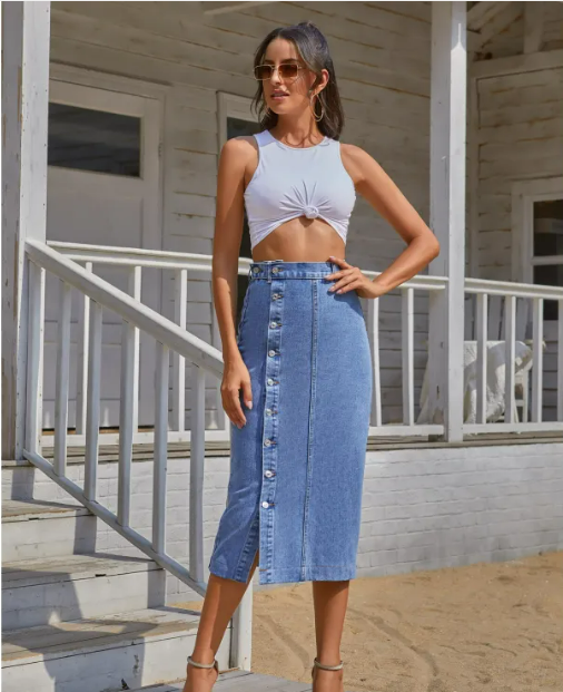 Mirena™ | Falda Larga de Mezclilla con Abertura Frontal