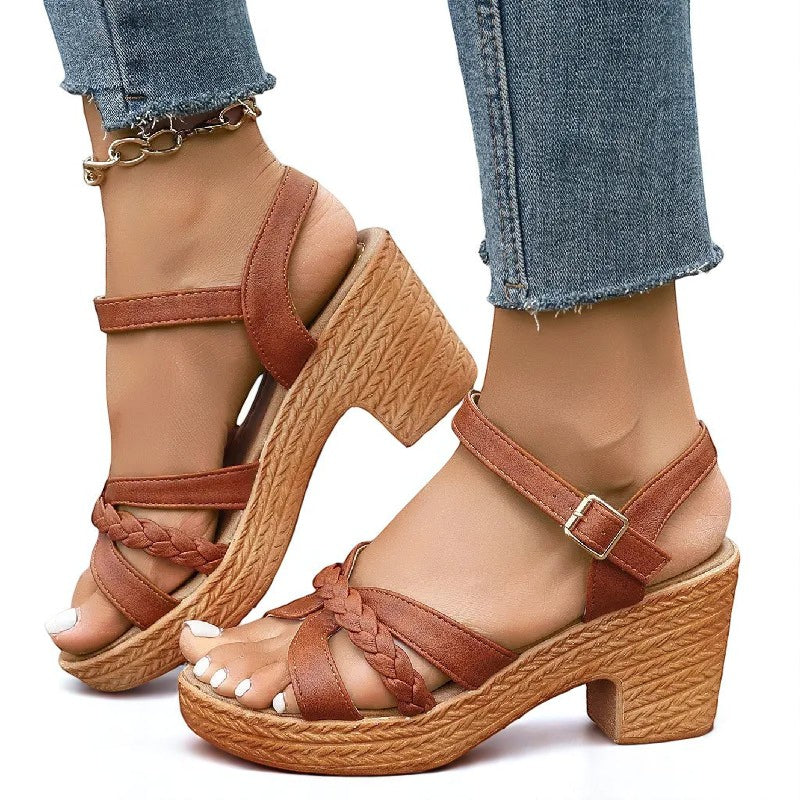 Lanania™ | Sandalias de Tacón con Trenza y Suela Efecto Yute