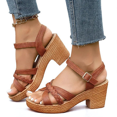 Lanania™ | Sandalias de Tacón con Trenza y Suela Efecto Yute